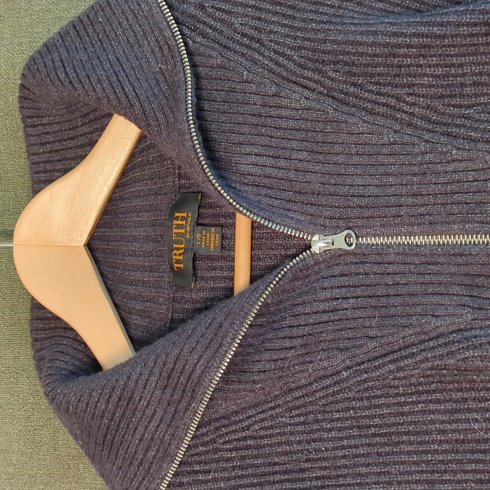 Black Zip Up Sweater with High Collar
